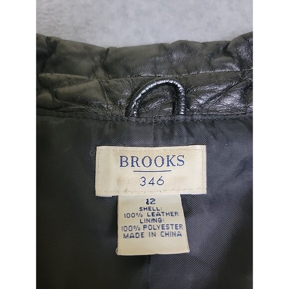 Brooks 346 Leather Jacket Womens 12 Black Two Button Pockets Soft Supple Preppy - Picture 2 of 13